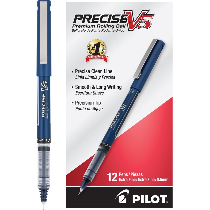 Pilot Precise V5 Rollerball Pens, Extra Fine Point 0.5 mm Navy Pens, Navy, Pack of 12 - Ideal for School, Journaling & Office Writing - Image 1